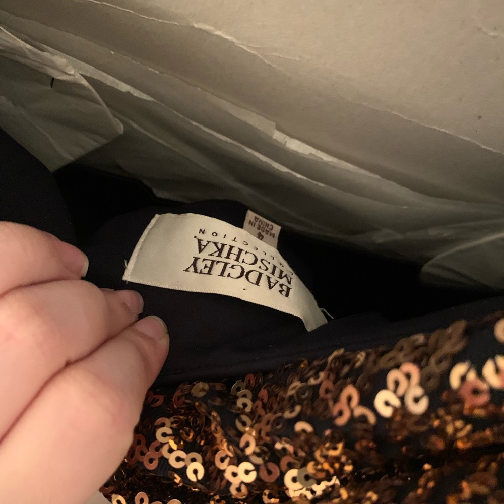 Badgley Mischka Strapless Gold Sequin Gown Size 4 - Picture 4 of 4